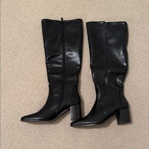Wide calf Sleek Black Heeled Boots